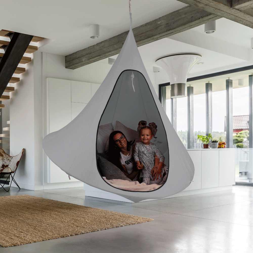 Závěsné houpací křeslo, světle šedá, KLORIN NEW KIDS CACOON HAMMOCK