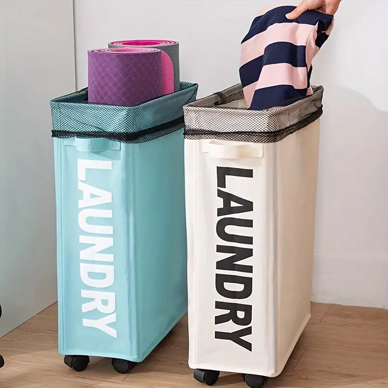 Skládací koš na prádlo s kolečky, černá, LAUNDRY TYP 5