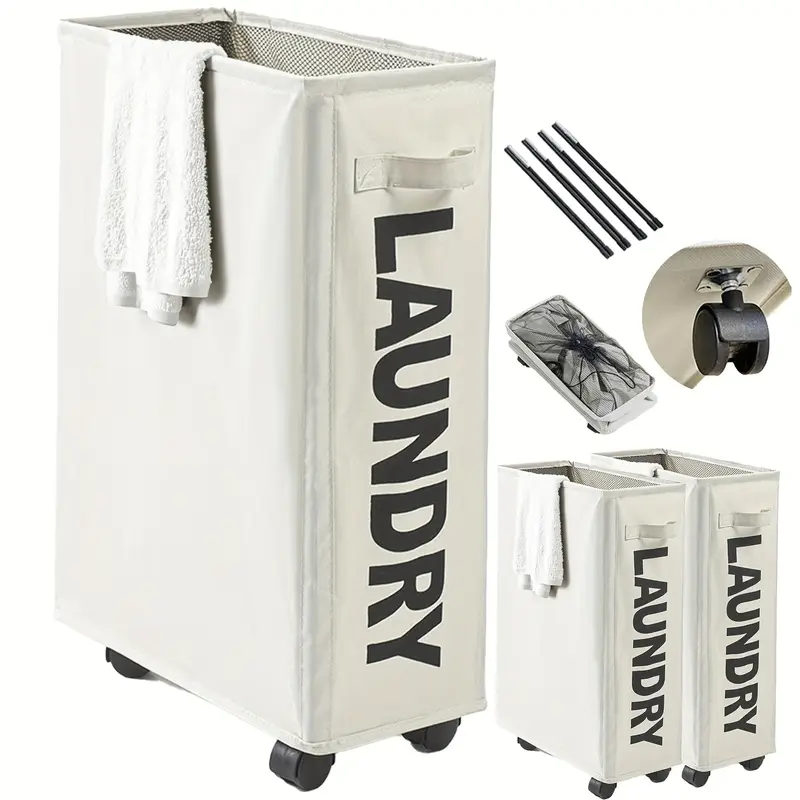 Skládací koš na prádlo s kolečky, černá, LAUNDRY TYP 5