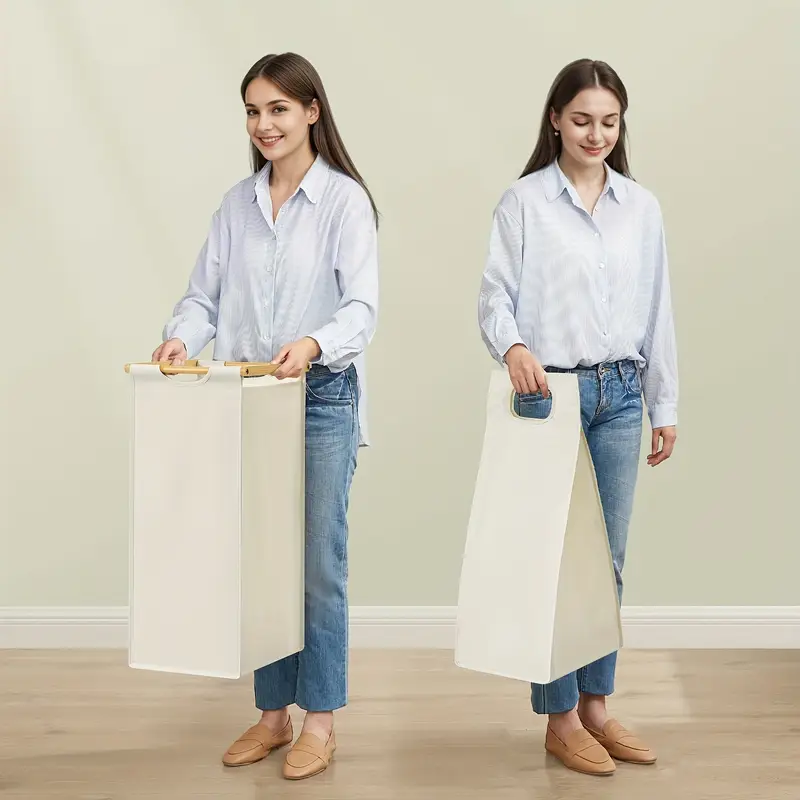 Bambusový koš na prádlo 2 komory, 100 l, přírodní/bílá, BAMBUSA