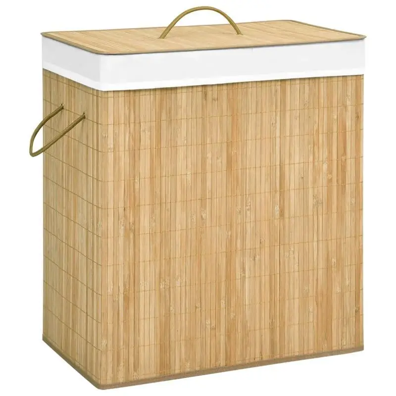 Bambusový koš na prádlo, 2 přihrádky, objem 100 l, CORNO