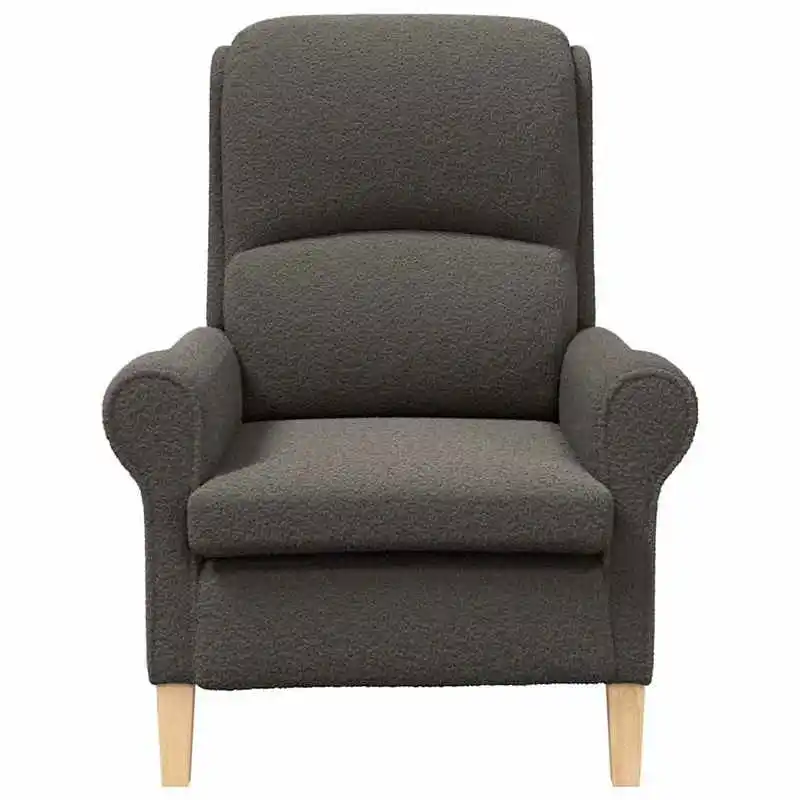 Křeslo ušák, relaxační, nohy masiv, bouclé tmavě šedá, CHARLOT