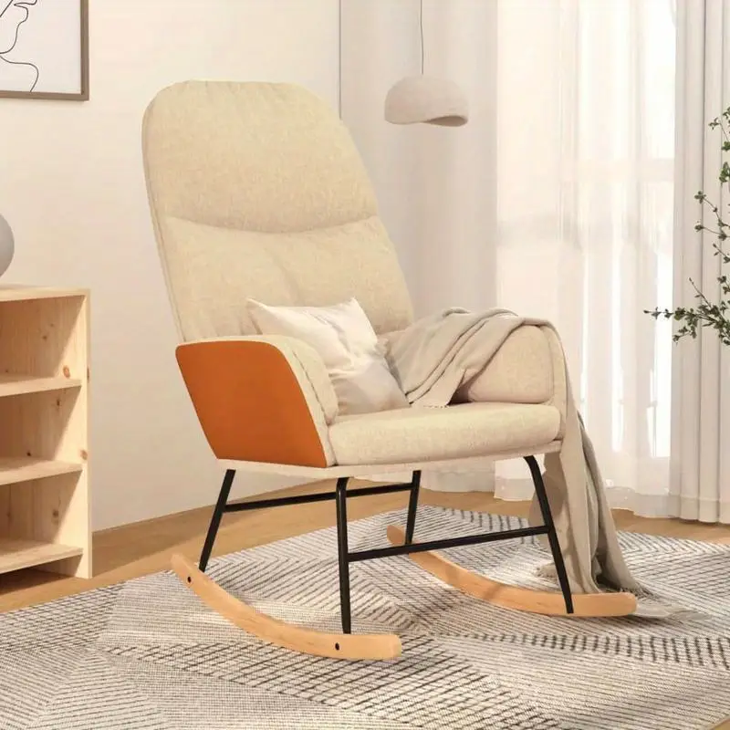 Křeslo houpací, relaxační, nohy světlé, látka krémová, oranžová, CAMARO