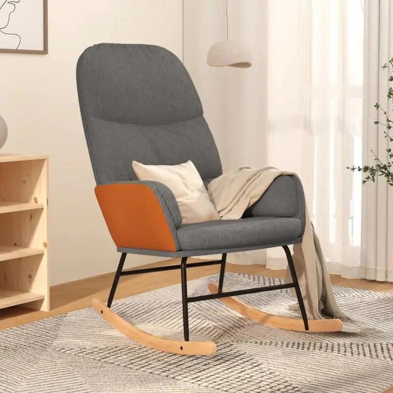 Křeslo houpací, relaxační, nohy světlé, látka šedá, oranžová, CAMARO