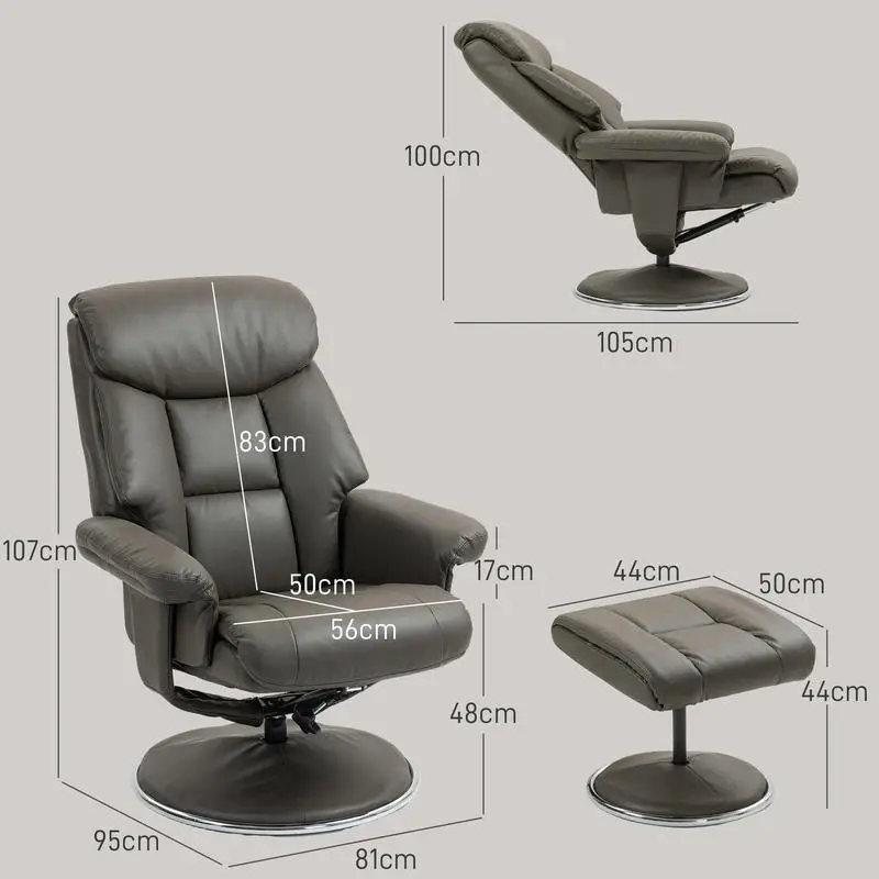 Křeslo relaxační, polohovací, s podnožkou, ekokůže šedá, AUREL