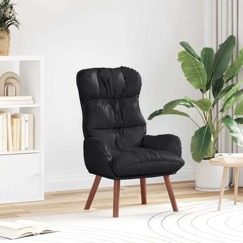 Křeslo relaxační, nohy dřevěné, ekokůže černá, ALMOND 2