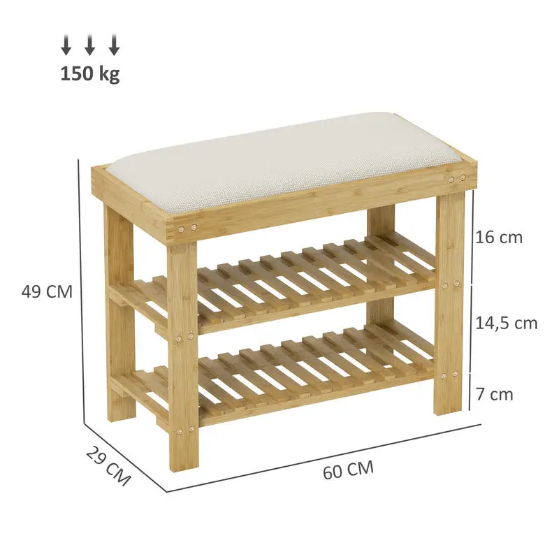 Botník, lavice na boty, přírodní bambus, látka, přírodní, krémová, OSKI