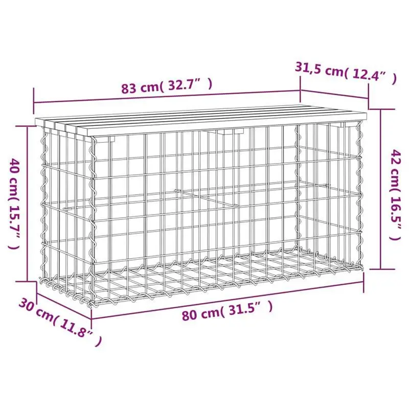 Zahradní lavička, gabion styl, přírodní dřevo, HAIFA 3