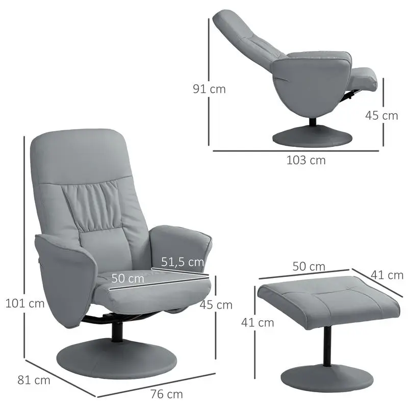 Křeslo relaxační, otočné, s podnožkou, ekokůže šedá, AUREL 2