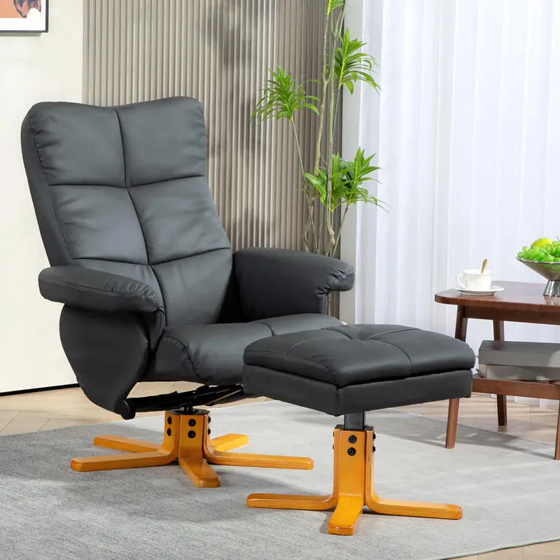 Křeslo relaxační, otočné, s podnožkou, dřevo světlé, ekokůže šedá, ARTUŠ