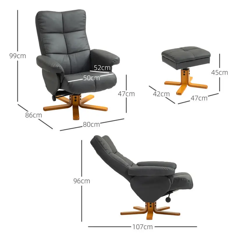 Křeslo relaxační, otočné, s podnožkou, dřevo světlé, ekokůže šedá, ARTUŠ