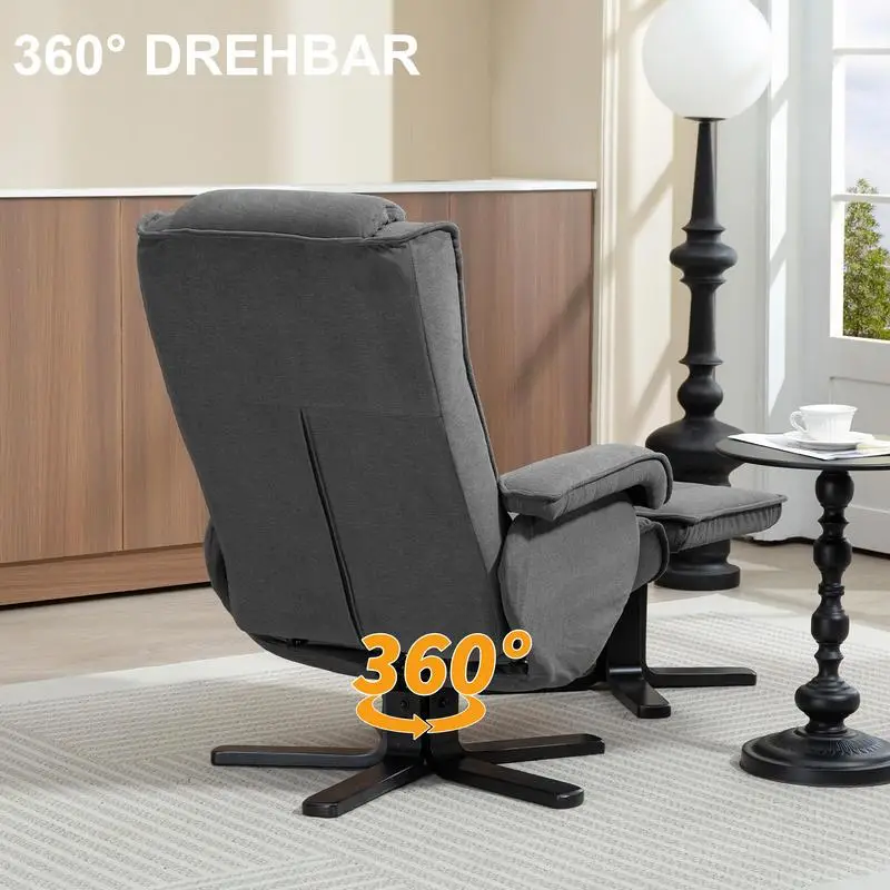 Křeslo relaxační, otočné, s podnožkou, dřevo černé, látka šedá, ARTUŠ 2
