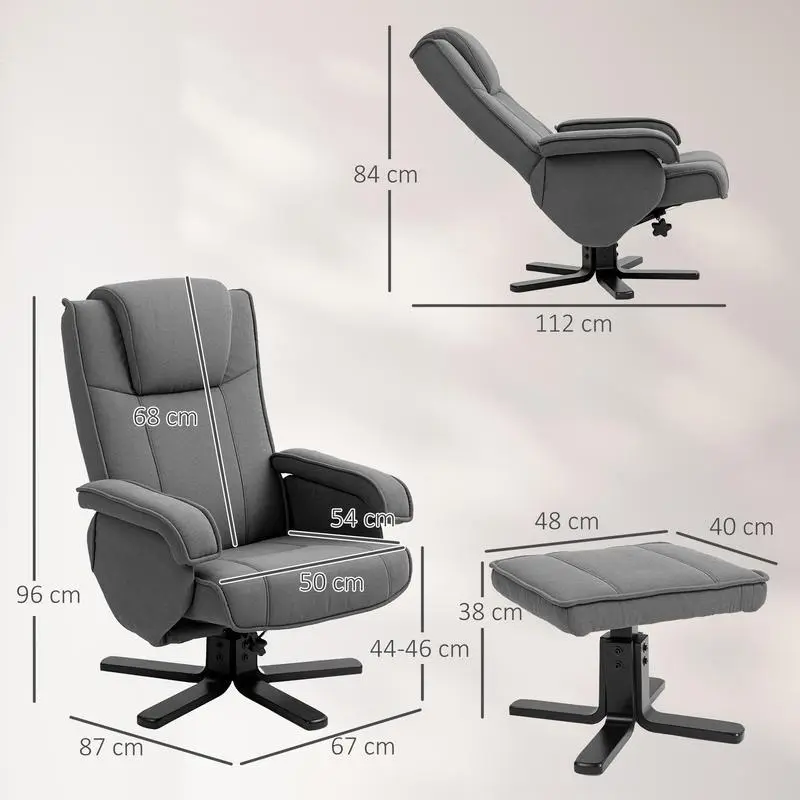 Křeslo relaxační, otočné, s podnožkou, dřevo černé, látka šedá, ARTUŠ 2