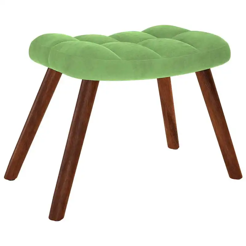 Křeslo relaxační, s podnožkou, dřevo ořech, látka světle zelená, TITAN