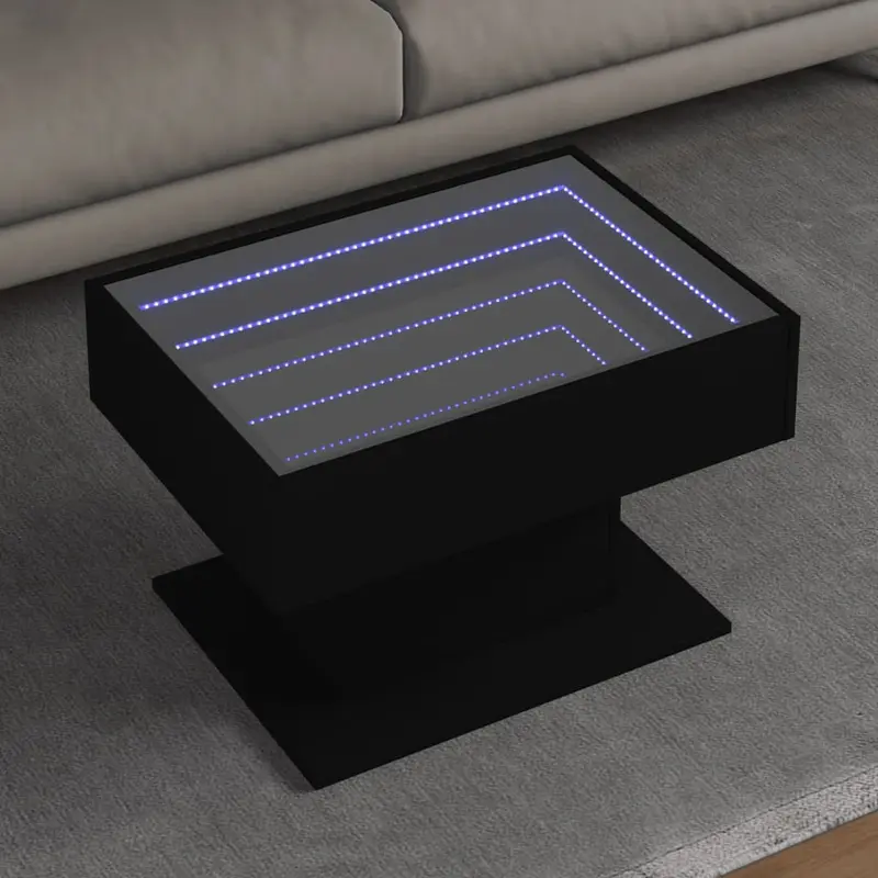 Konferenční stolek, LED podsvícení, dřevo, tvrzené sklo, černá, sklo čiré, INFINITY 8