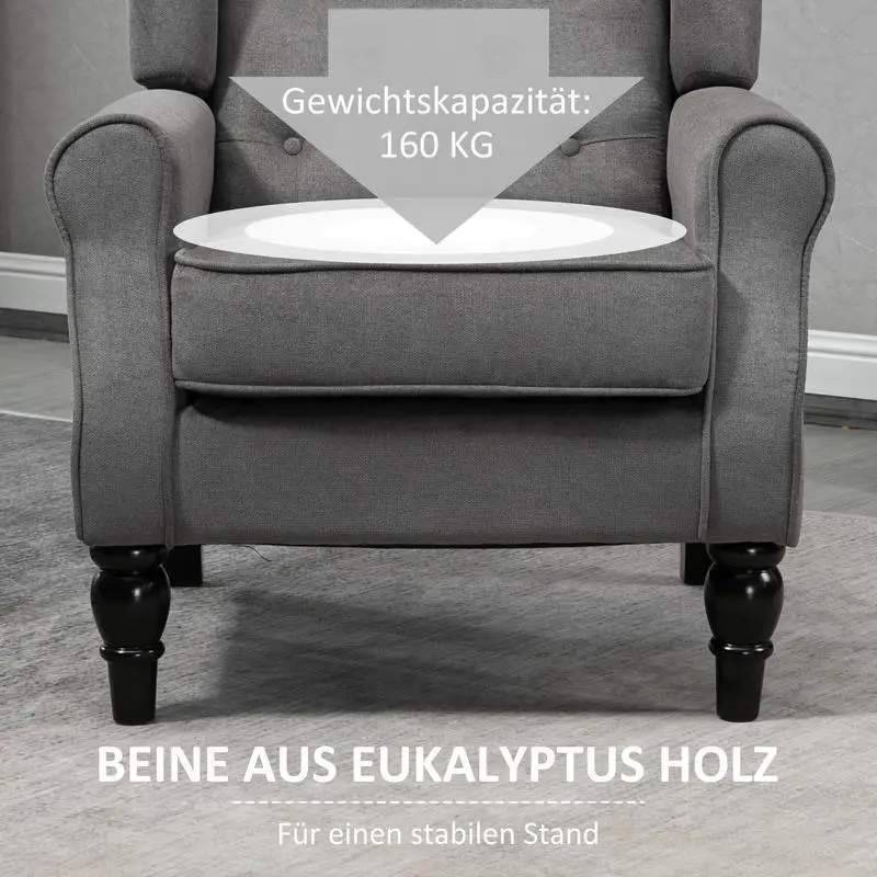 Křeslo ušák, relaxační, nohy dřevo tmavé, látka šedá, LILLY