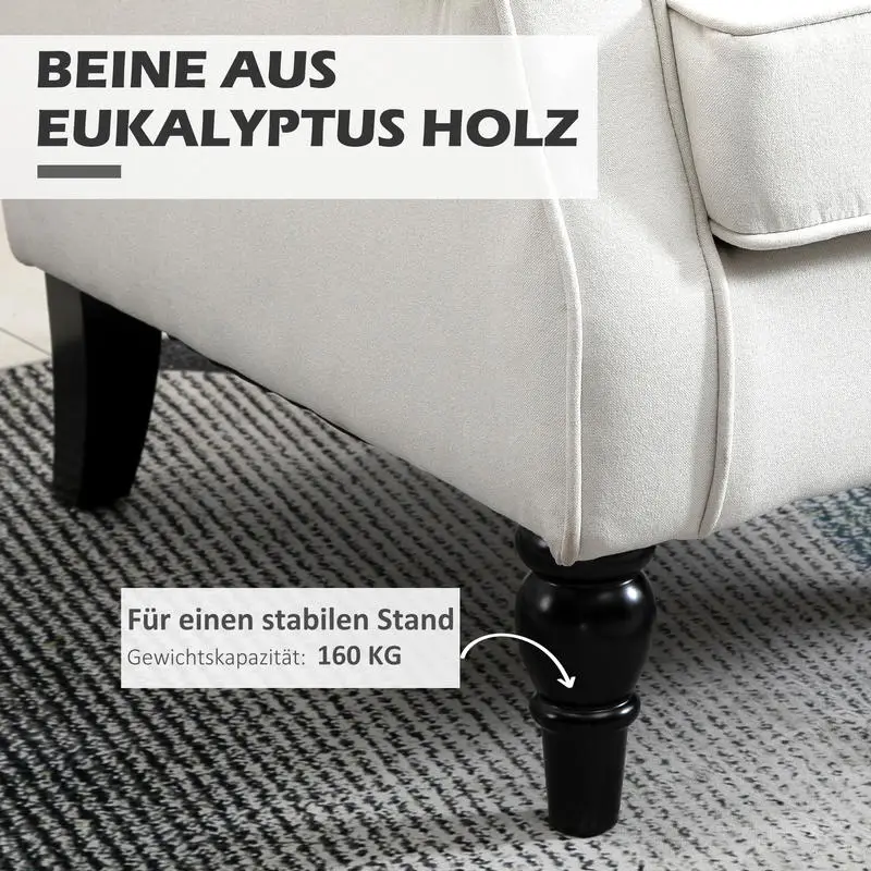 Křeslo ušák, relaxační, nohy dřevo tmavé, látka bílá, LILLY