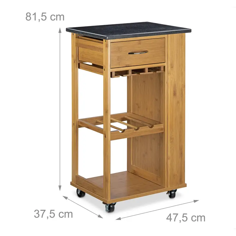 Servírovací stolek, kolečka, dřevo, MDF, hnědá, černá, MIAMI