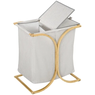 Bambusový koš na prádlo, 2 přihrádky, 55 l, sv.šedá/přírodní, TEX