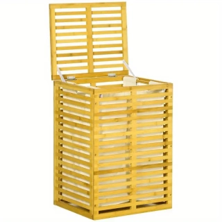 Bambusový koš na prádlo, s víkem, objem 90 l, přírodní, STYLE