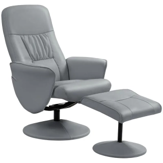 Křeslo relaxační, otočné, s podnožkou, ekokůže šedá, AUREL 2